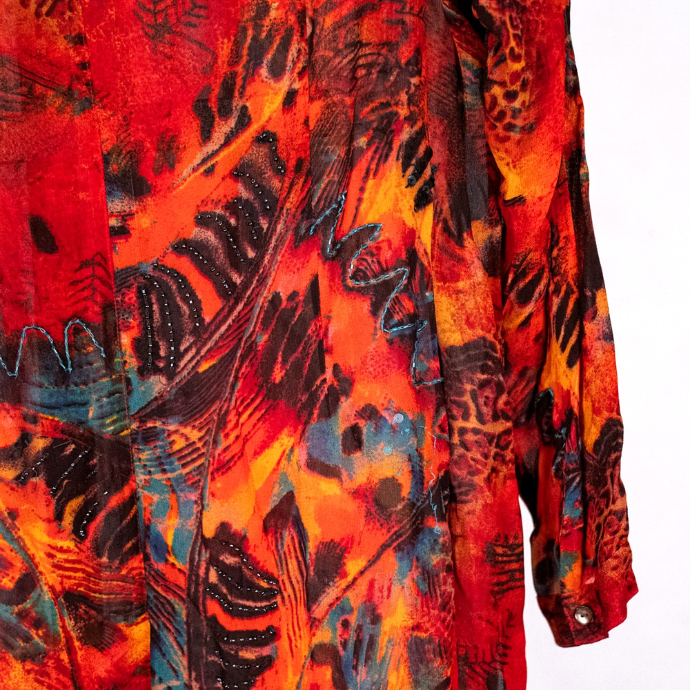 Vintage Chico's Design Sheer Beaded Artsy Shirt Dress Tunic Women's XL Boho Bold - Picture 7 of 9